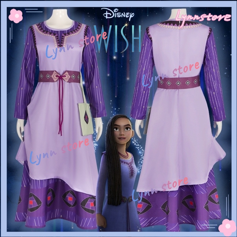 [เด็ก / ผู้ใหญ่ขนาด] ดิสนีย์ การ์ตูนภาพยนตร์ WISH เครื่องแต่งกายคอสเพลย์ ASHA เจ้าหญิง คอสเพลย์ ชุดสีม่วง ปาร์ตี้ฮาโลวีน โชว์ชุดเวที