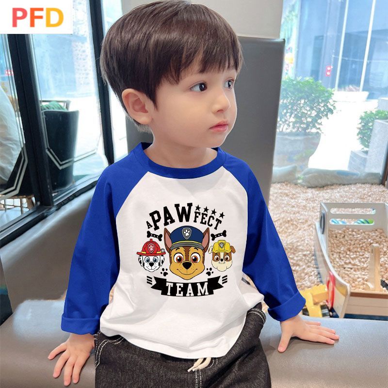 paw patrol เสื้อยืดแขนยาว คอกลม แบบบาง ลายทีม สําหรับเด็กผู้ชาย และเด็กผู้หญิง