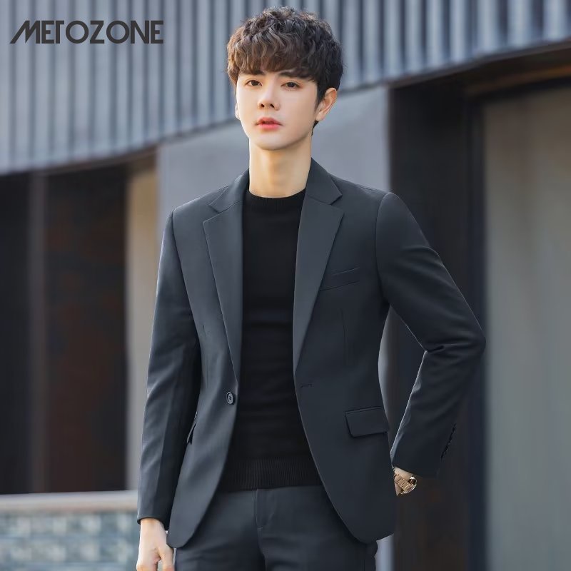 Metozone สไตล์วินเทจ|เสื้อแจ็กเก็ตสูท แขนยาว คอปก สีพื้น สไตล์ญี่ปุ่น ฮาราจูกุ สําหรับผู้ชาย