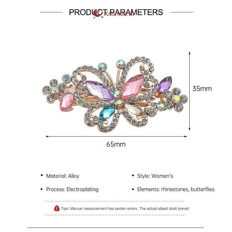 COD-ในไทย สง่างามคริสตัลผีเสื้อกิ๊บผม ประณีต Rhinestone กิ๊บผม Headwear-Krismile