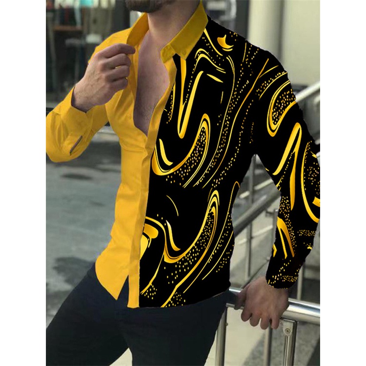 เสื้อเชิ้ตแขนยาวลําลอง พิมพ์ลาย 3 มิติ หรูหรา แฟชั่นฤดูร้อน สําหรับผู้ชาย ไซซ์ S-6XL