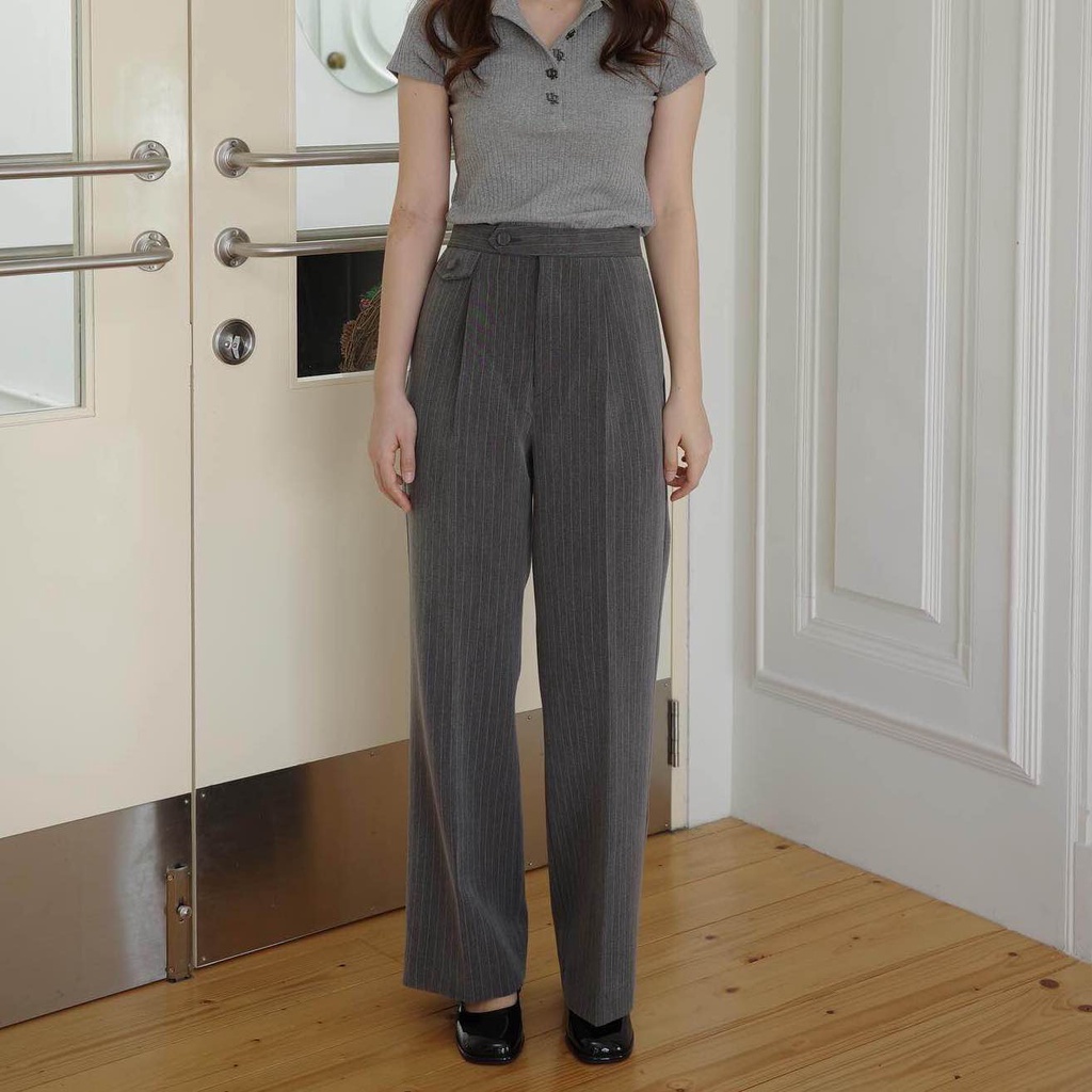 urban apparels | heim tailored trousers กางเกงขายาวลาย stripe ผ้า suiting อัดกาวทั้งตัว เหมาะกับสาวเอวเล็กสะโพกใหญ่