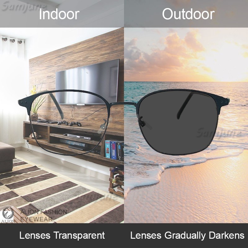 แว่นตาโฟโตโครมิกแสงสีฟ้า - กรอบโลหะ เลนส์สี่เหลี่ยมผืนผ้า ไม่จํากัดเพศ - รูปที่ 4