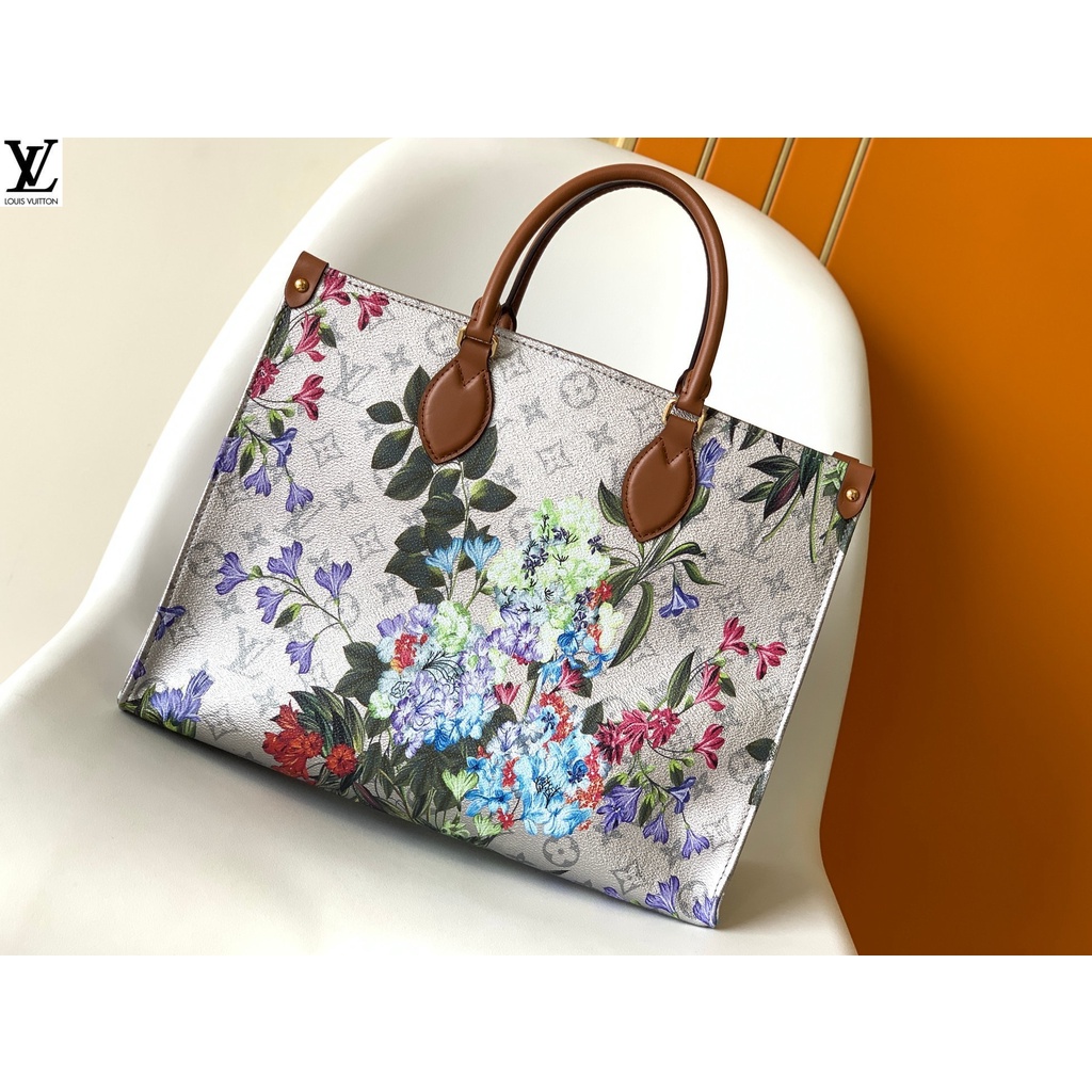 หลุยส์วิตตอง Louis Vuitton lv กระเป๋าถือ 21233 สีขาวรอบดอกไม้พิมพ์สี this onthego เป็น madbags กระเป๋าสะพาย pacx