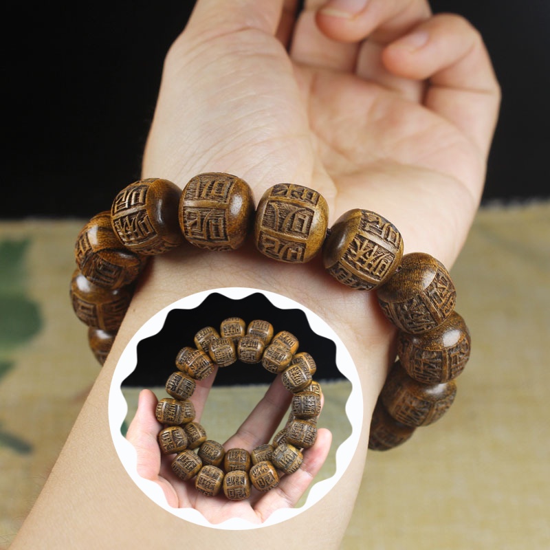 T Tiger Skin สร้อยข้อมือไม้จันทน์ แกะสลัก ลูกปัดพุทธ Mai ผ้าขนสัตว์ สร้อยข้อมือ Pami Hum ผู้ชาย ผู้หญิง เครื่องประดับ