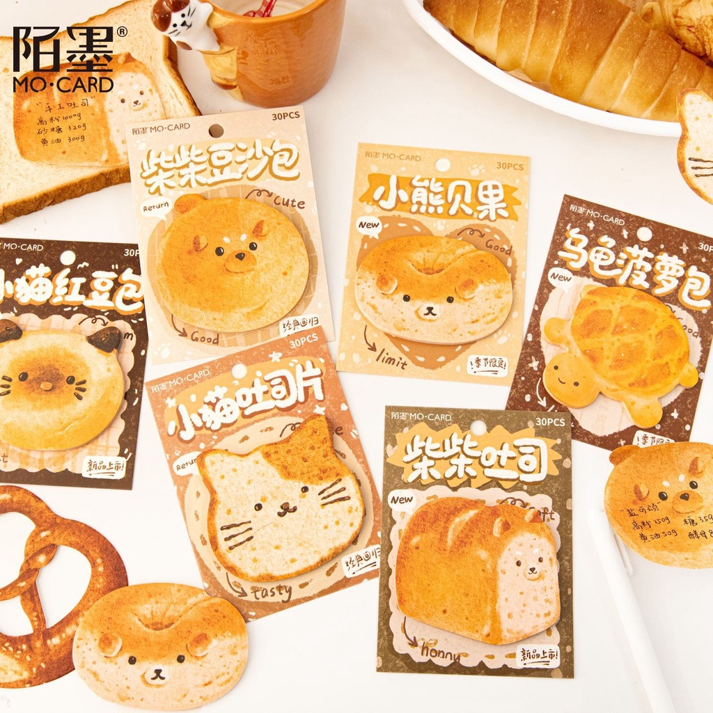 30 แผ่น/แพ็คขนมปังน่ารัก Sticky Notes การเขียนแผ่นบันทึกหน้า Marker Sticky Notes Pads สําหรับของขวัญเด็ก Office School Supplies