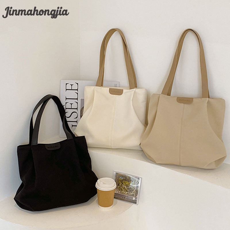Jinmahongjia กระเป๋าสะพายไหล่ ผ้าแคนวาส ความจุขนาดใหญ่ สไตล์ญี่ปุ่น สําหรับผู้หญิง
