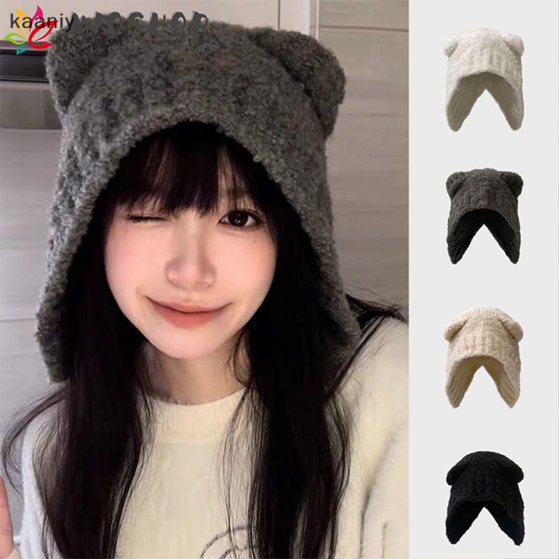 [KAN] หมวก ผ้ากํามะหยี่ขนนิ่ม แบบหนา เหมาะกับฤดูใบไม้ร่วง และฤดูหนาว สําหรับผู้หญิง FXH