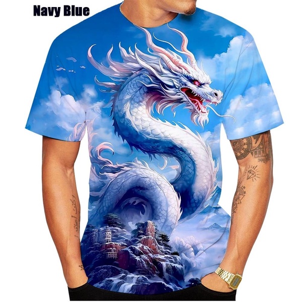 ใหม่ เสื้อยืดลําลอง แขนสั้น คอกลม พิมพ์ลายมังกรจีน 3D แฟชั่นฤดูใบไม้ผลิ ฤดูร้อน สําหรับผู้ชาย ผู้หญิง 2024