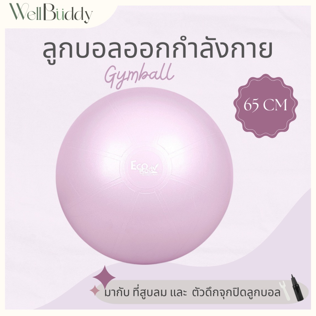 WellBuddy x EcoBody ลูกบอลออกกำลังกายขนาดใหญ่ 65 ซม. ลูกบอลโยคะ แบรนด์ EcoBody หนาพิเศษ