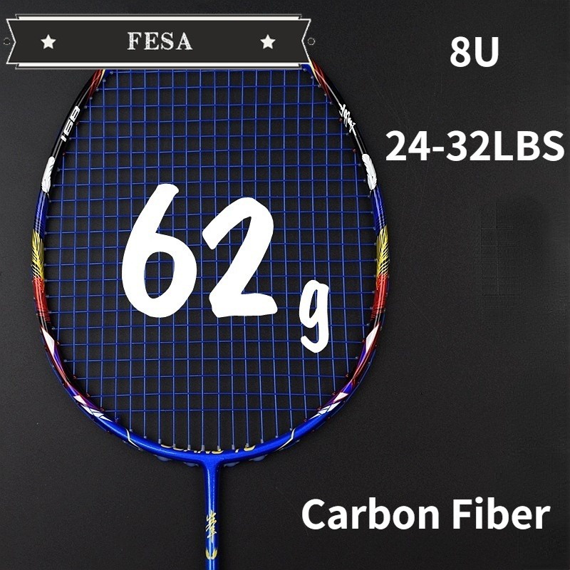 Gy ไม้แบดมินตัน คาร์บอนไฟเบอร์ น้ําหนักเบา 8U 62 กรัม 24-32LBS