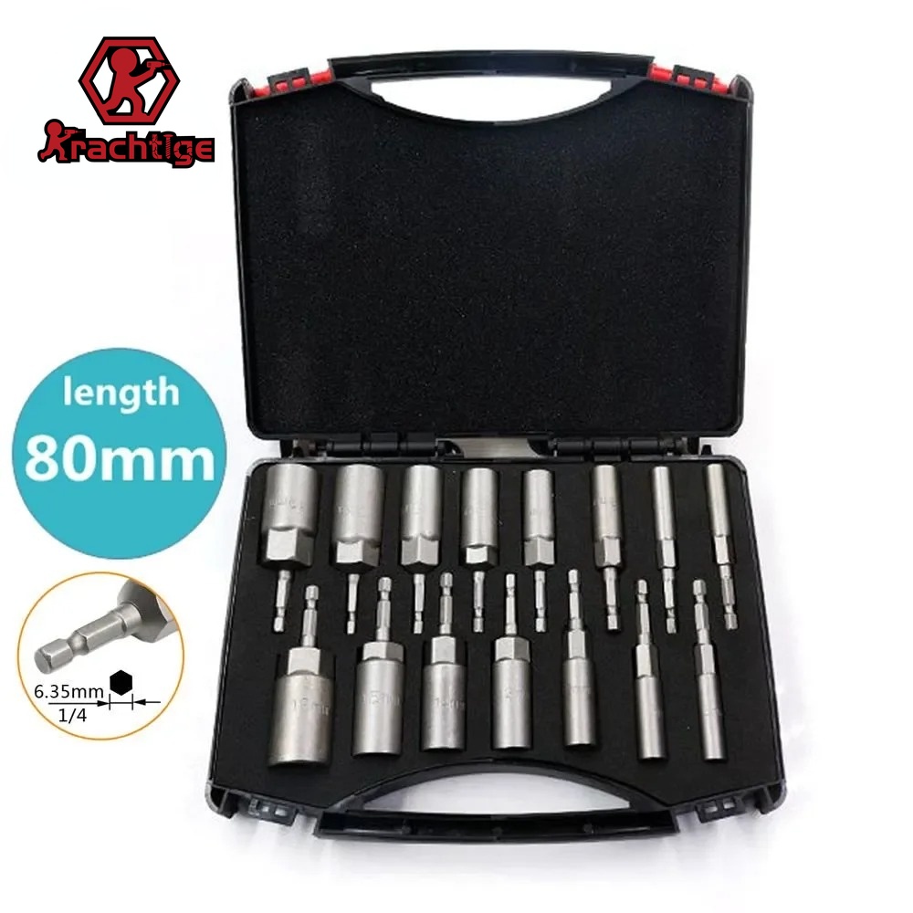 Kractige 5.5 มม.-19 มม.Hex ซ็อกเก็ตแขนหัวฉีด Nut Driver ชุดไขควงเครื่องมือจับสว่านไฟฟ้า Impact Drivers
