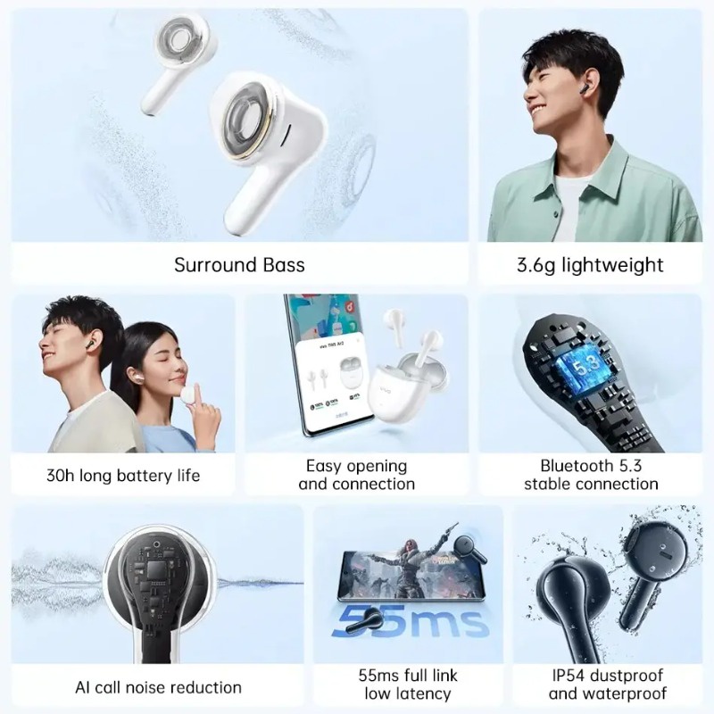 Vivo TWS Air 2 TWS หูฟังบลูทูธไร้สาย 5.3 AI ตัดเสียงรบกวน 30 ชั่วโมง สําหรับ IQOO 11 Pro