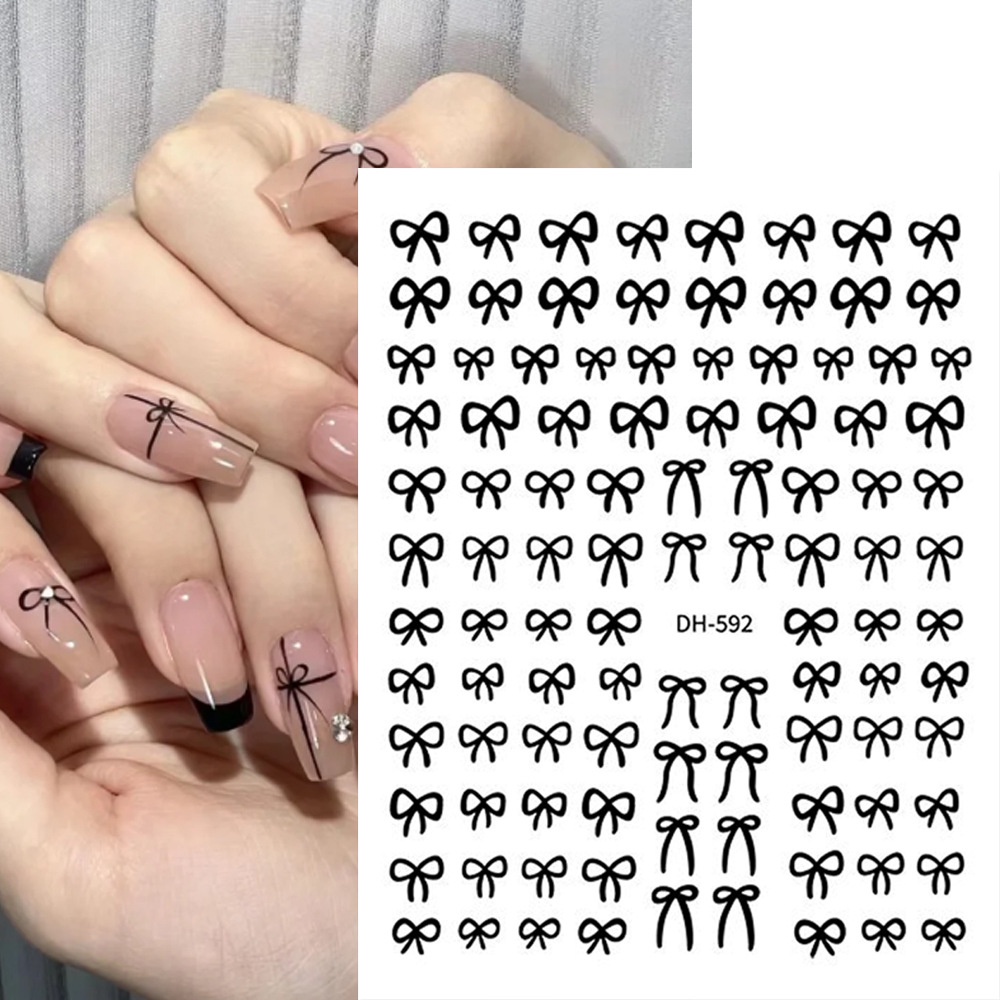 สติกเกอร์ริบบิ้น ลายผีเสื้อน่ารัก สีดํา สําหรับตกแต่งเล็บ