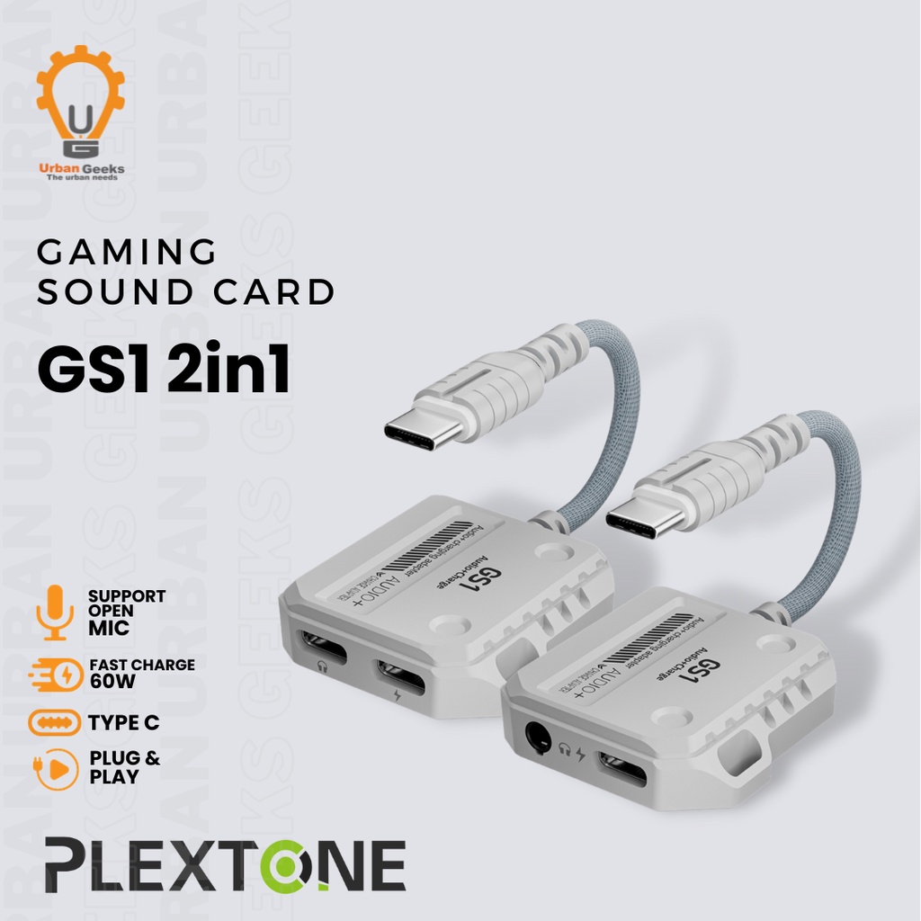 Plextone GS1 2 in 1 60W 3.5 มม. อะแดปเตอร์สําหรับเล่นเกม Type C ชาร์จเร็ว