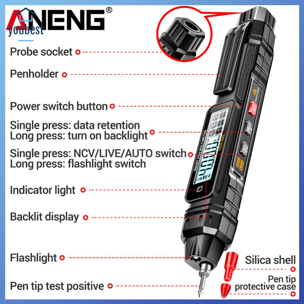 Aneng A3005 ปากกามัลติมิเตอร์ดิจิทัล อัจฉริยะ 4000 ครั้ง AC DC แรงดันไฟฟ้า โอห์ม ไดโอด
