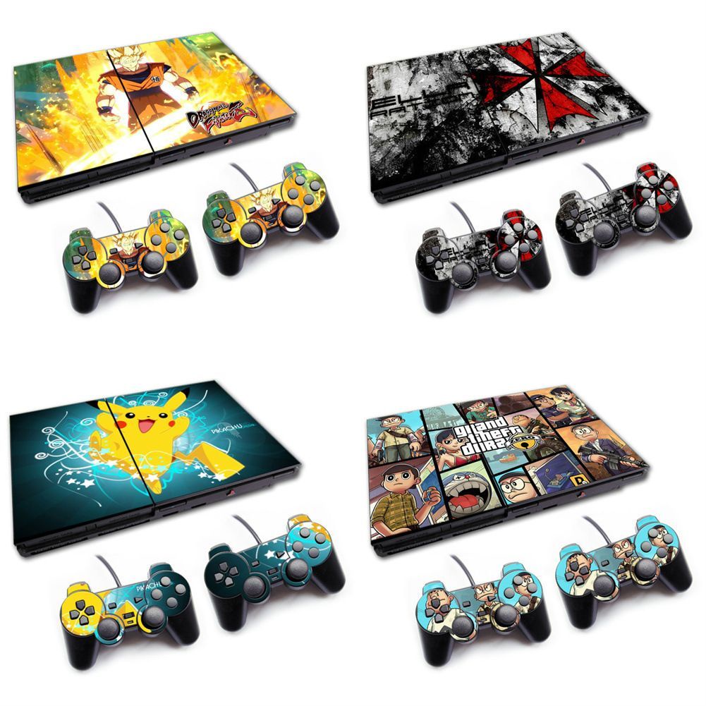 PS2 Slim เกมคอนโซลสติกเกอร์ที่มีสีสันสติกเกอร์ผิว Decals บุคลิกภาพ Creative Scratch-Proof Handle สติกเกอร์เกมเครื่องป้องกันฟิล์ม