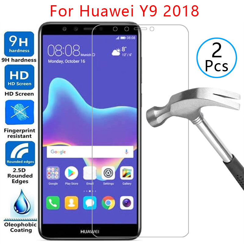 กระจกนิรภัยป้องกันหน้าจอสําหรับ Huawei y9 2018 กรณีบน huawey huwei hawei y 9 y92018 ป้องกันเคสโทรศัพ