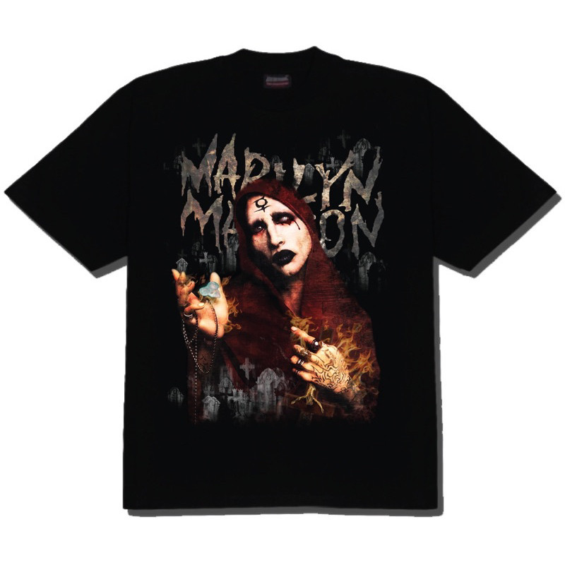 [เสื้อยืด]เสื้อยืดคอฟิต รุ่น Manson V.2 สีดำ สไตล์วินเทจ #DTGS-5XL