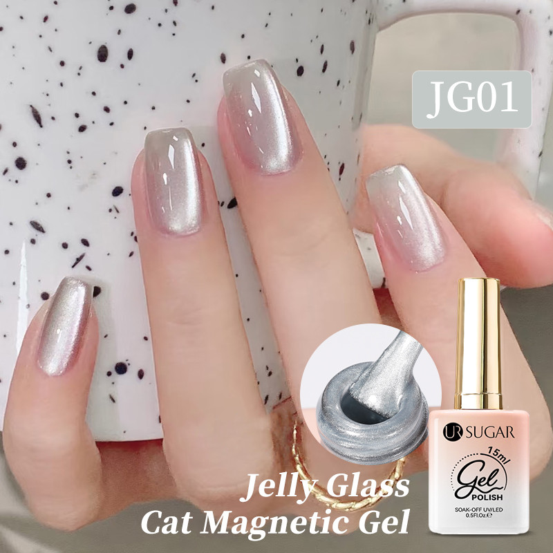 【Local】UR SUGAR Moonlight White Cat Magnetic Gel Polish Glass Bead Nail Gel Polish Magnetic Spar Galactic Effect 15ml