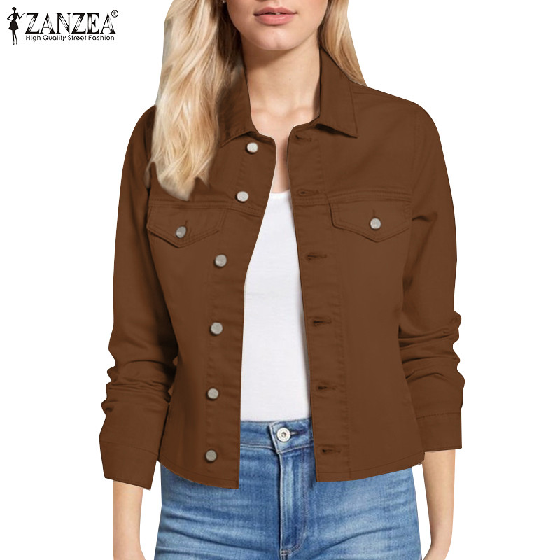 Zanzea ผู้หญิงแขนยาวลําลองตกแต่งกระเป๋า Flap Lapel ไม่มีแจ็คเก็ตกระเป๋า