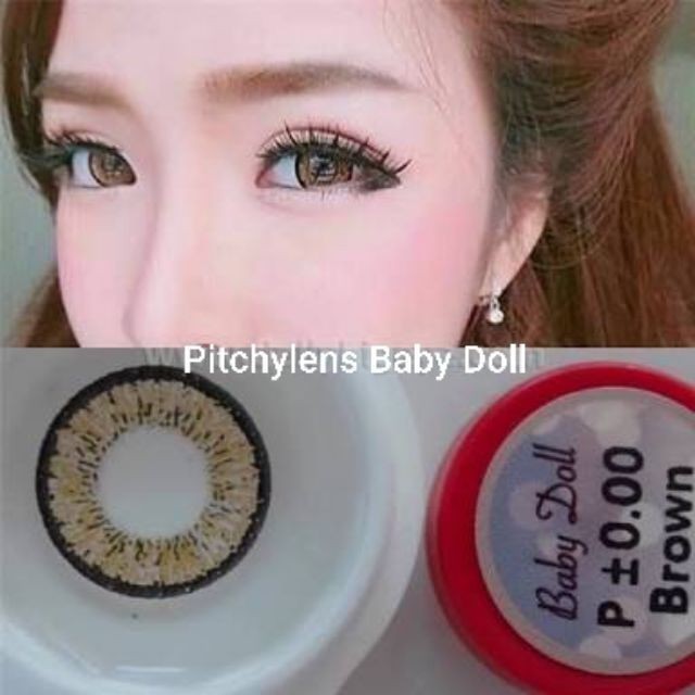 Pitchylene ๑ Babydoll ( Puffy , Nudy )ค่าสายตา -00 ถึง-1000 brown gray บิ๊กอาย คอนแทคเลนส์ ราคาถูก ฟรีตลับ