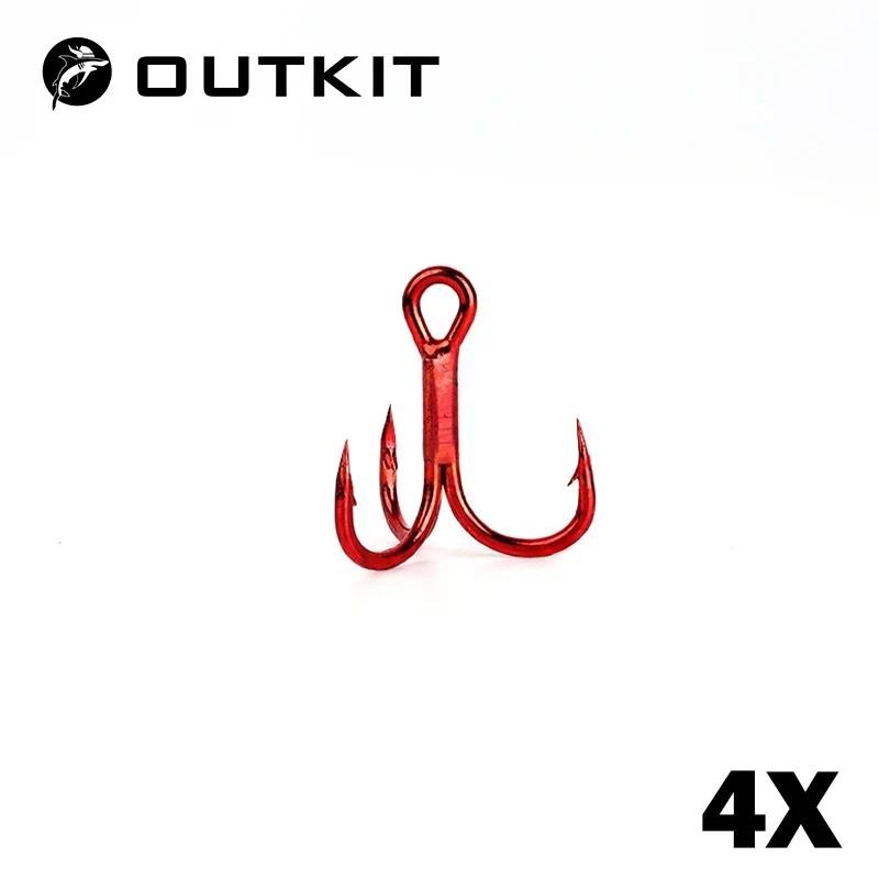 Outkit 10 ชิ้น 4x Strong Super Sharp รอบ Treble Hook Antirust เหล็กคาร์บอนสูง 2 4 6 8 # Sea Treble Hooks Fishing Tackle