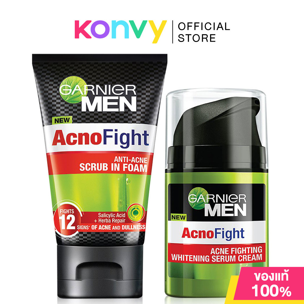 Garnier Men Set 2 Items Acno Fight Foam 100ml + Serum 40ml.