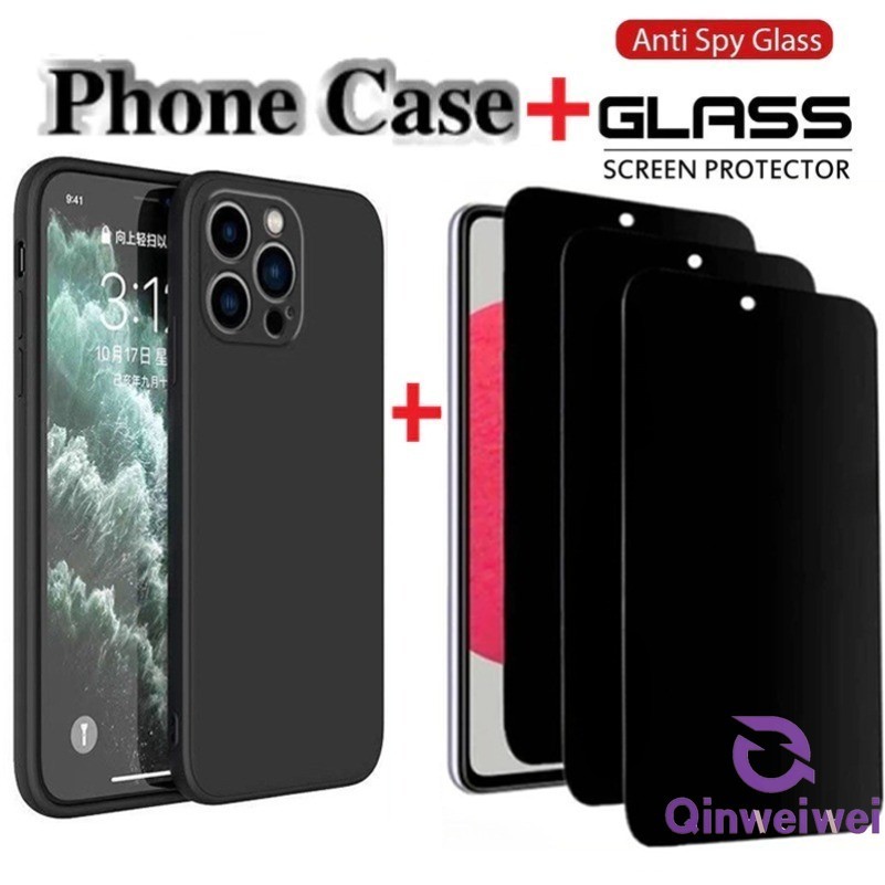 2in1 1 ชิ้นเคสโทรศัพท์ + 1 ชิ้น Anti-Spy ความเป็นส่วนตัวกระจกนิรภัยสําหรับ OPPO A79 A53 A33 A53S A8 