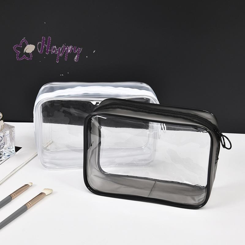 <Happybay> กระเป๋าเครื่องสําอางใส PVC ผู้หญิงซิปกระเป๋าแต่งหน้าใสกรณีความงาม Travel Make Up Organizer Storage Bath Toiletry Wash Bag ลดราคา