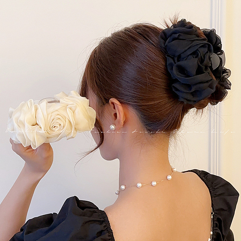 VANIKA ฤดูร้อนใหม่หวาน Tulle Big Bow Hair Claw คลิปสําหรับผู้หญิงสีทึบ Elegant ดอกไม้หางม้าคลิป Head