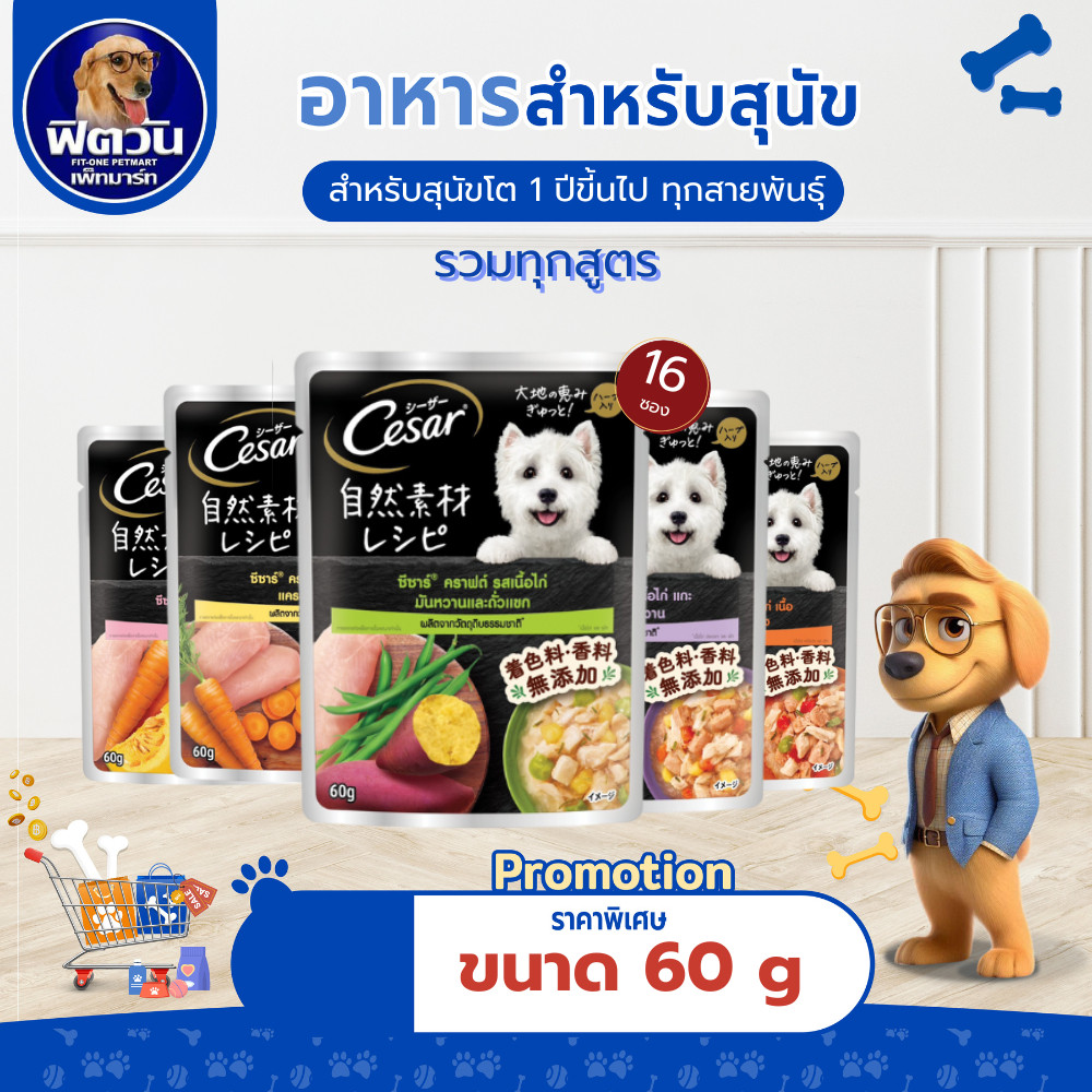 CESAR CRAFT อาหารเปียกสุนัข ขนาด 60 กรัม (จำนวน16 ซอง){อาหารเปียกสุนัข}
