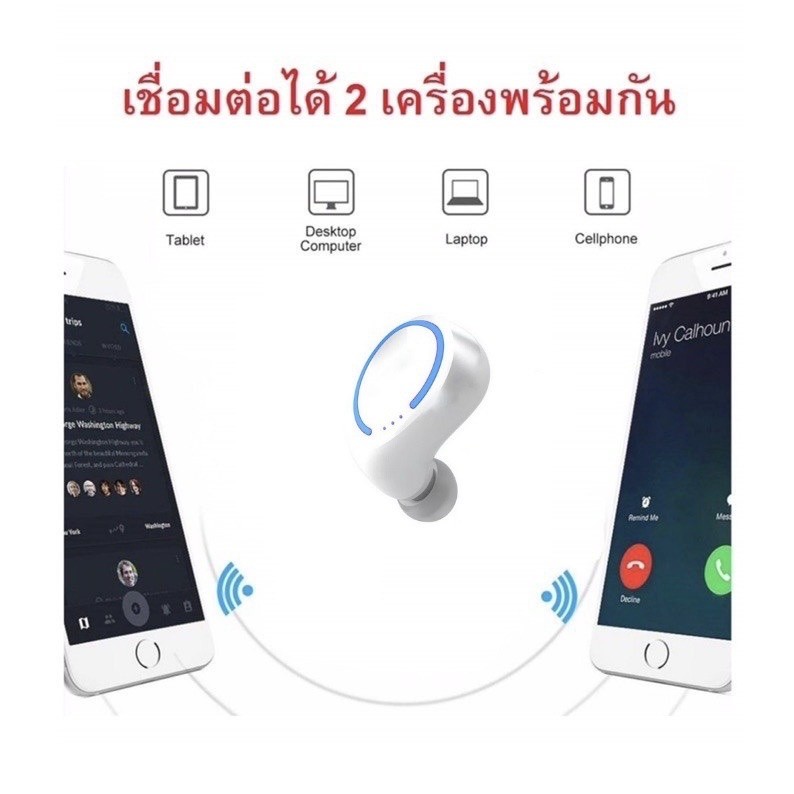 เบสแน่น หูฟังบลูทูธ Kawa i8 แบตอึดคุยต่อเนื่อง 20 ชม บลูทูธ 5.2 หูฟังไร้สาย หูฟังตัดเสียงรบกวน
