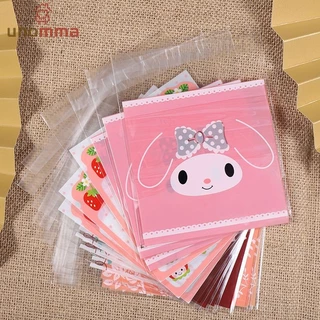 🎈ถุงขนม ถุงพลาสติกฝากาว สำหรับใส่คุกกี้ 🍪 บราวนี่ ของชำร่วย ยางรัดผม 10*10 ซม. 100ใบ/แพ็ค unomma