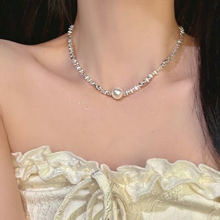 Auroral single pearl broken silver necklace necklace light extravagant advanced design niche irregular clavicle chain