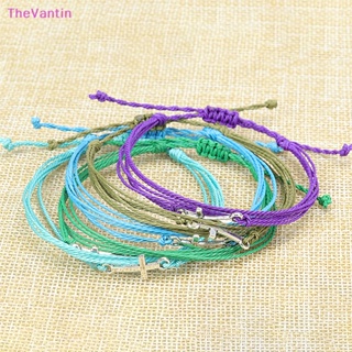 Thevantin สร้อยข้อมือสเตนเลส เชือกถัก รูปไม้กางเขนพระเยซูนําโชค สีแดง ปรับได้ แฮนด์เมด เครื่องประดับ สําหรับผู้หญิง ผู้ชาย ของขวัญ