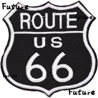 Future แผ่นแพทช์รีดติดเสื้อผ้า ผ้าโพลีเอสเตอร์ ปักลาย 2.87*3.1 นิ้ว US Route 66 Applique Shape US Route 66 Applique Patches สร้างสรรค์ 20 ชิ้น