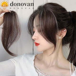 Donovan แผ่นวิกผมปลอมสังเคราะห์ สีดํา สีน้ําตาล สองด้าน หน้าม้าธรรมชาติ เครื่องประดับผมหน้าม้า ส่วนกลาง