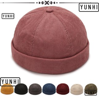 Yunhi หมวกฮิปฮอป, หมวกผ้าลูกฟูก ทรงกลม สีพื้น, หมวกแฟชั่น ผ้าฝ้าย ปรับได้ หมวกกะโหลก