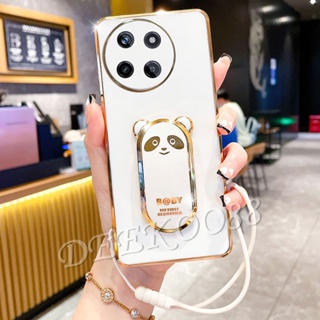 เคสโทรศัพท์มือถือนิ่ม ลายหมีแพนด้าน่ารัก พร้อมสายคล้องมือ สําหรับ Realme11 Realme 11 C51 Pro Pro+ Plus NFC 4G 5G 2023