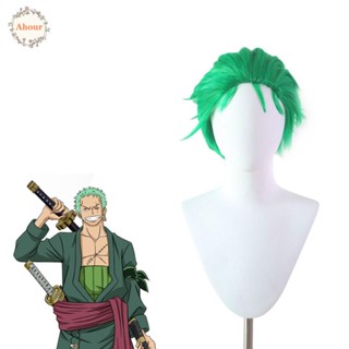 Ahour Roronoa Zoro วิกผมคอสเพลย์ วิกผมสังเคราะห์ธรรมชาติ ไร้รอยต่อ สําหรับปาร์ตี้คริสต์มาส