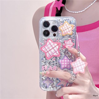 Ins เคสโทรศัพท์มือถือนิ่ม กันตก ลายตารางดาว พร้อมจี้ สําหรับ IPhone14ProMax 13ProMax I12 Pro MAX i11 14 13Pro