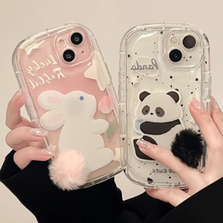 เคสโทรศัพท์มือถือ TPU แบบใส กันกระแทก ลายกระต่ายน่ารัก พร้อมหางตุ๊กตา สําหรับ Iphone 11 12 13 14 Pro Max