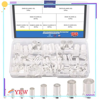 Yew ชุดปลอกโลหะทองแดง ชุบเงิน 8 ขนาด พร้อมกล่องเก็บ สําหรับช่างไฟฟ้า AWG 12 10 8 6 4 2 1 2/0 166 ชิ้น