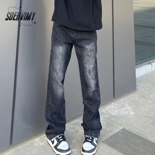 SOERVIMY กางเกงขายาว กางเกงยีสน์ผู้หญิง ทรงหลวม ๆ ตรง Retro Hip Hop Pants 2023 NEW Style A27L0DV 36Z230905