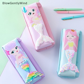 Blowgentlywind กระเป๋าดินสอ ผ้าออกซ์ฟอร์ด แต่งซิปคู่ ลายนางเงือกน่ารัก