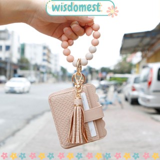 Wisdomest กระเป๋าใส่บัตร สายรัดข้อมือ กําไลข้อมือ ที่ใส่บัตร ลูกปัดซิลิโคน หนัง PU ความจุขนาดใหญ่ สําหรับผู้หญิง