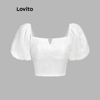 Lovito เสื้อเบลาส์ แขนพัฟ สม็อค สง่างาม สําหรับผู้หญิง L62ED027 (สีขาว)