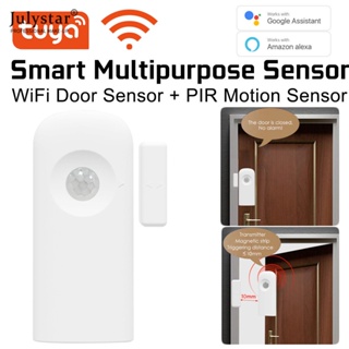 JULYSTAR Tuya สมาร์ท Wifi มัลติฟังก์ชั่นเซนเซอร์ Pir Motion เซ็นเซอร์ประตูหน้าต่างเครื่องตรวจจับเซนเซอร์ 2 ใน 1 ทำงานร่วมกับ Alexa Home