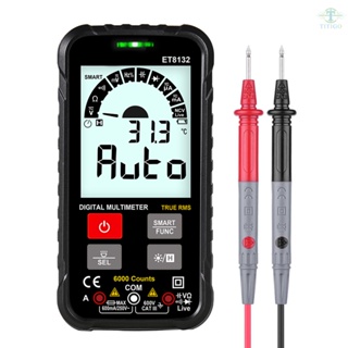 TOOLTOP ET8132 2.88 Inch Display Screen Handheld High Accuracy Digital Multimeter AC DC Voltage Current Resistance Frequency Capacitance Meter Automatic Identification True RMS 6000 Counts with LED Flashlight Function